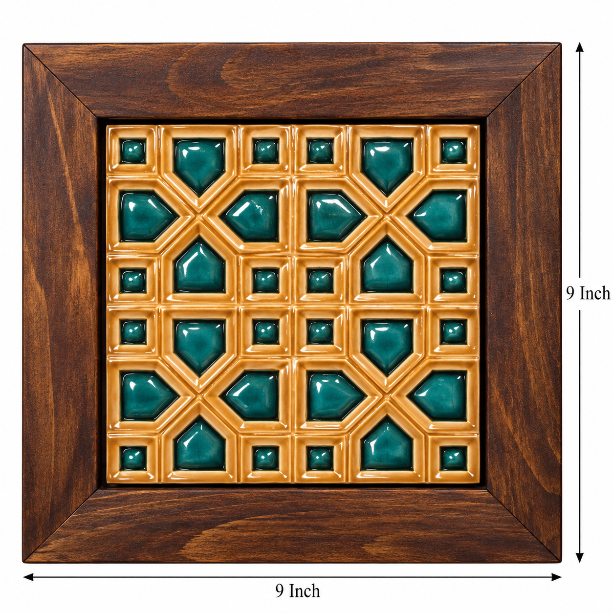 Handcrafted Ceramic Tile Wooden Wall Frame – 9×9 Inch | Traditional Wall Décor
