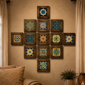 13-Piece Moroccan Mosaic Wall Art Set | Wood Framed Tile Decor Collage