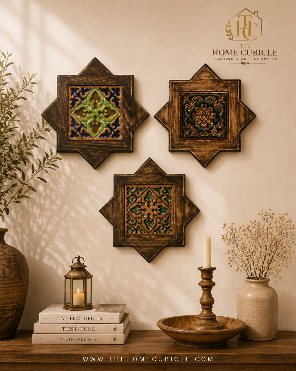 Wall Collage of Wooden and Ceramics Wall frames for Wall Decor ( 3 frames set)