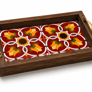 Handcrafted Wooden Ceramic Tea Serving Tray | Decorative Coffee Table Tray | Rustic Tray for Home Decor & Tea Serving