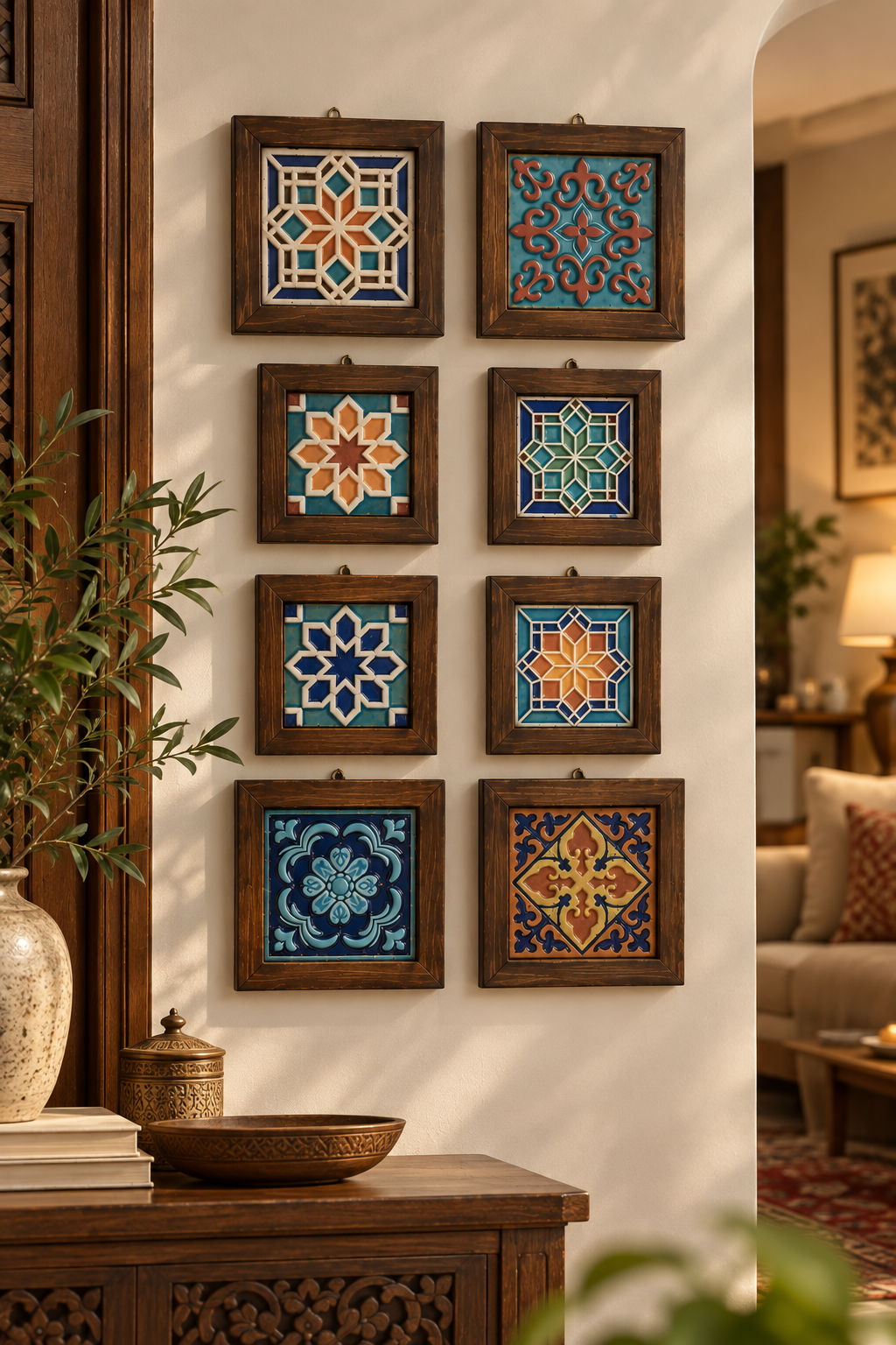 Wall Collage of Wooden and Ceramics Wall frames for Wall Decor ( 8 frames set)